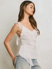 White Ruffle Trim Sleeveless Chiffon Blouse