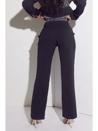 Black Tailored Pants with Gray Wash Waistband Detail
