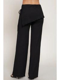 Black Textured Wrap Detail Wide Leg Pants