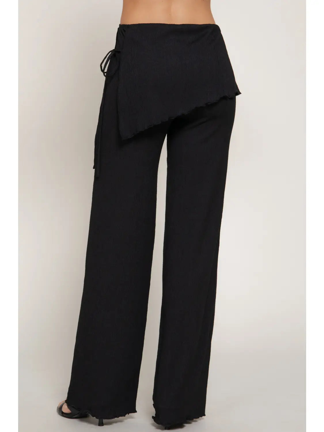 Black Textured Wrap Detail Wide Leg Pants