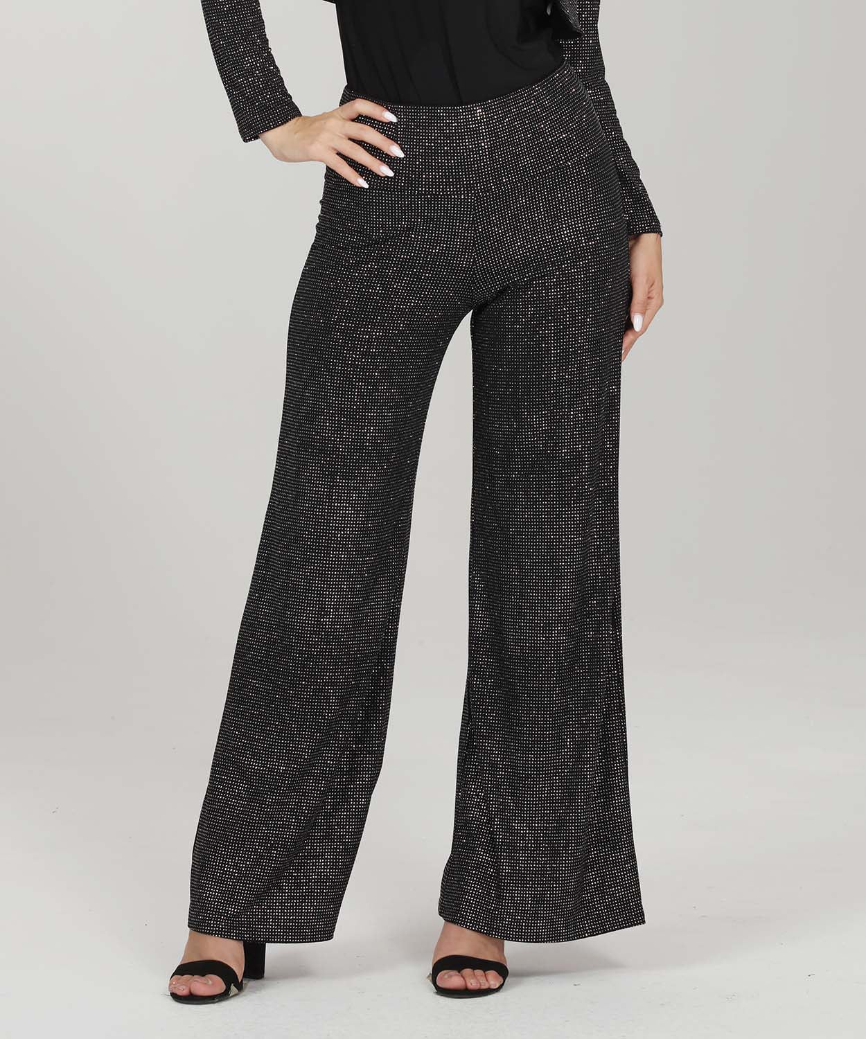 Black Glitter Wide-Leg Pants