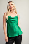 Cowl Neck Spaghetti Strap Satin Top Green