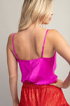 Cowl Neck Spaghetti Strap Satin Pink