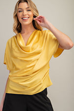 Draped Satin Cowl Neck Blouse