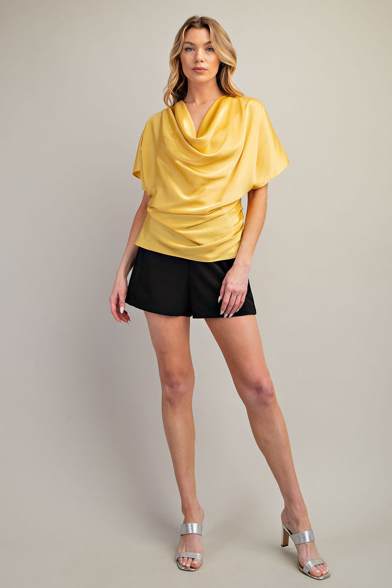 Draped Satin Cowl Neck Blouse