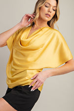 Draped Satin Cowl Neck Blouse