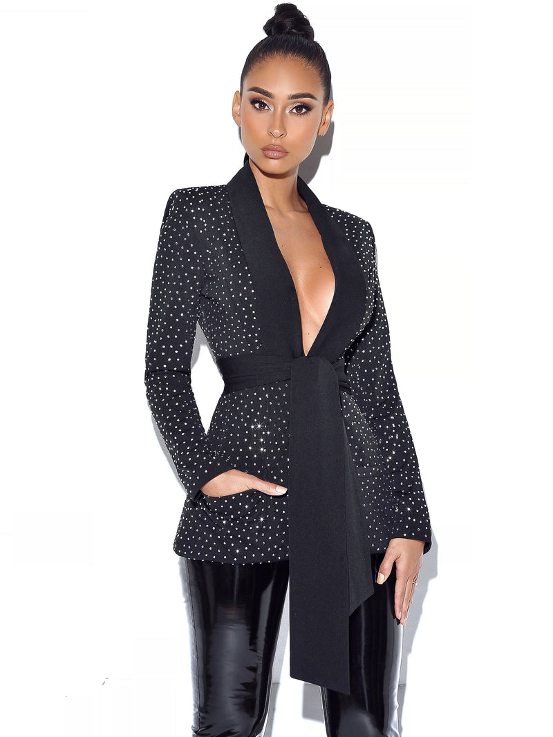 Crystal Embellished Black Blazer Jacket