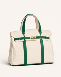 Canvas Contrast Stripe Lock Tote Bag