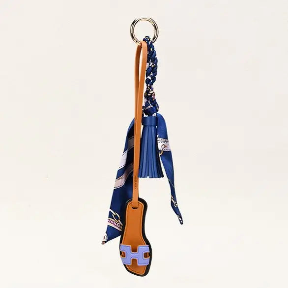 Scarf Tassel Keychain with Mini Sandal Charm