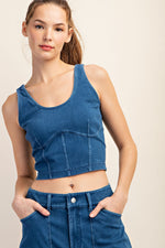 COTTON DENIM CROPPED CORSET TOP