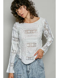 White Lace Texture Knit Slim Fit Top