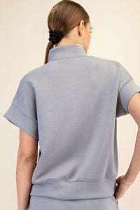 Gray Short Sleeve Quarter Zip Mock Neck Lounge Pullover