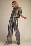 Metallic Gray Wide Leg Pants