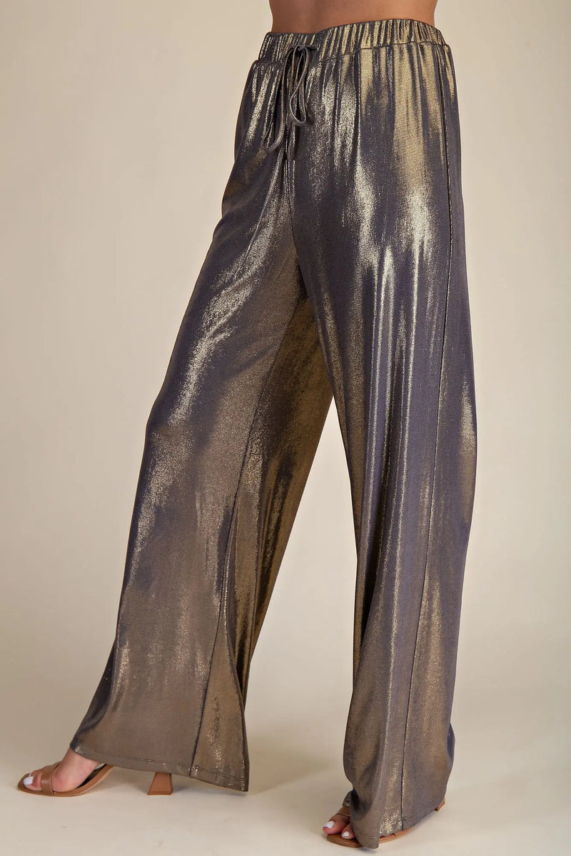 Metallic Gray Wide Leg Pants