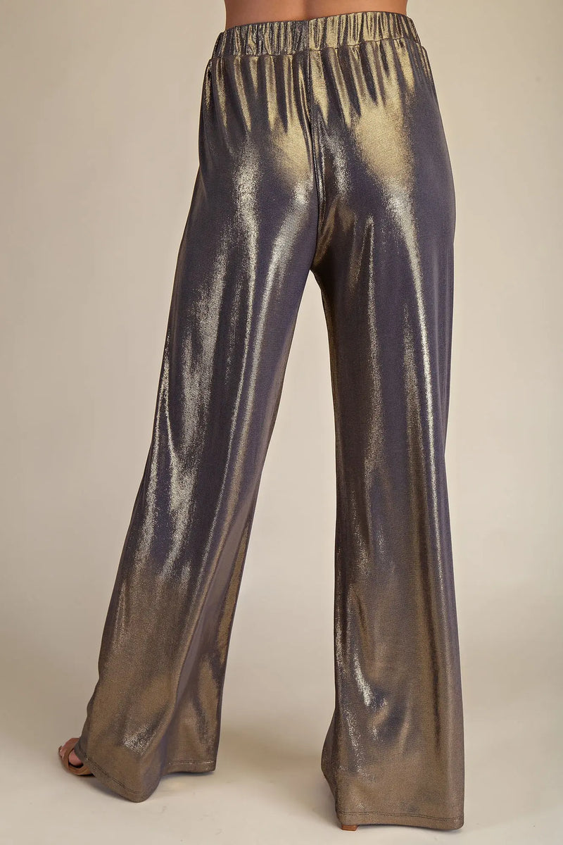 Metallic Gray Wide Leg Pants