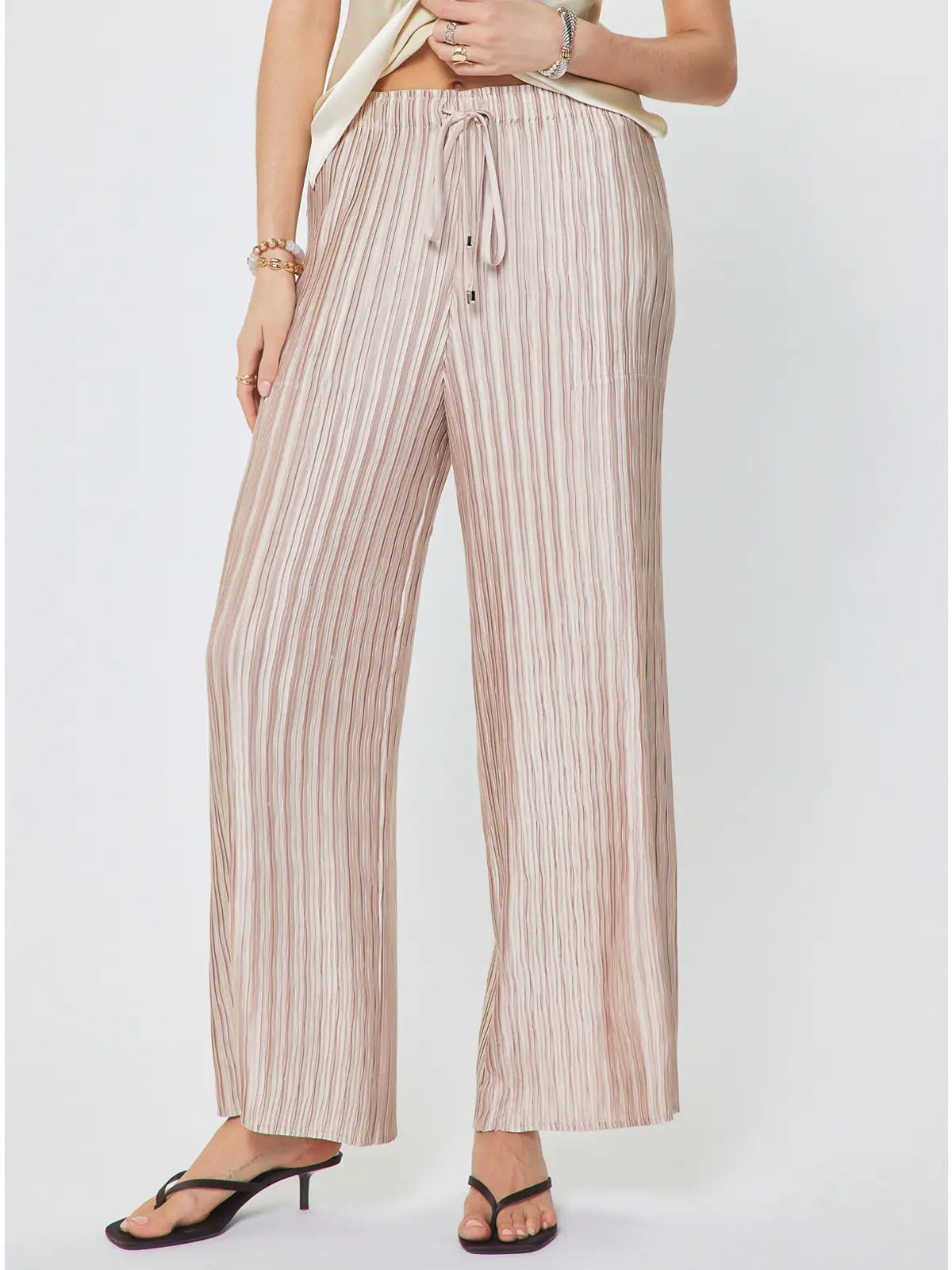 Pleated Wide Leg Drawstring Pants Pink