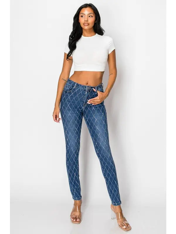 High-Rise Diamond Stitch Skinny Jeans