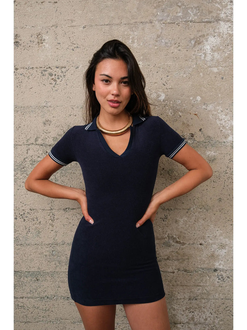 Short Sleeve Polo Collar Mini Dress with Contrast Trim – Amanda Jean NYC