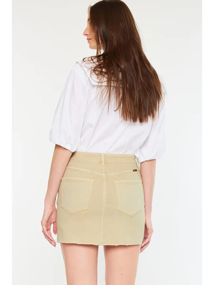 High Rise Studded Mini Skirt in Nude with Raw Hem
