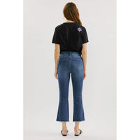 High Rise Cropped Flare Jeans with Contrast Side Stripe Detail