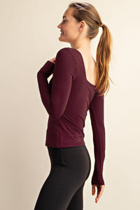 Square Neck Long Sleeve Top in Deep Red