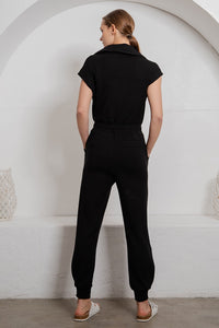 Black Zip Front Sleeveless Jogger Jumpsuit