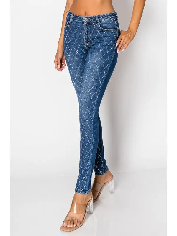 High-Rise Diamond Stitch Skinny Jeans
