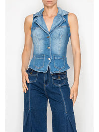 Tailored Sleeveless Button-Down Denim Vest