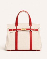 Canvas Contrast Stripe Lock Tote Bag
