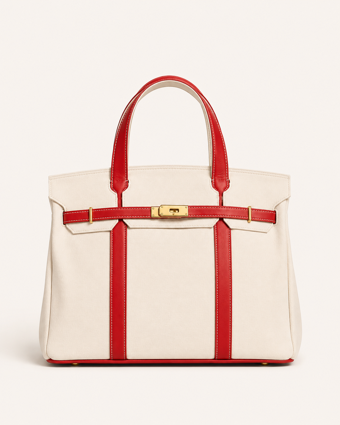 Canvas Contrast Stripe Lock Tote Bag
