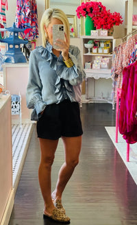 Ruffled Chambray Long Sleeve Top