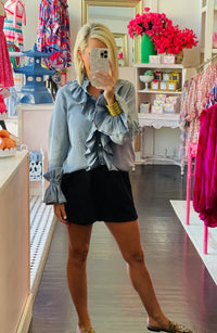Ruffled Chambray Long Sleeve Top