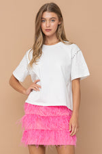 Cotton Studded Short Sleeves Crop Tee