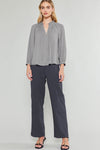 Pleated Smocked Blouse in Slate Gray