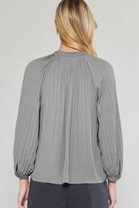 Pleated Smocked Blouse in Slate Gray