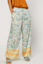 BORDER PRINT WIDE LEG PANTS WITH ELASTIC BACK WAISTBAND