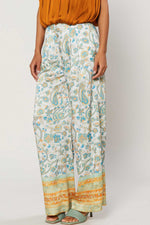 BORDER PRINT WIDE LEG PANTS WITH ELASTIC BACK WAISTBAND