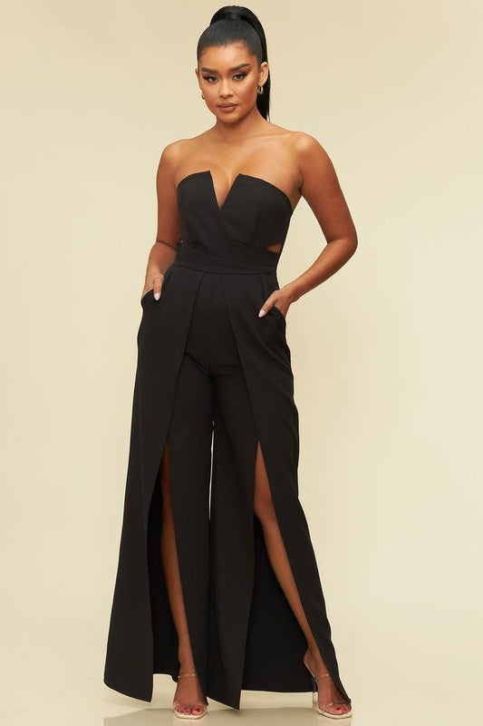 OPEN SLIT BUSTIER JUMPSUIT