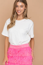 Cotton Studded Short Sleeves Crop Tee