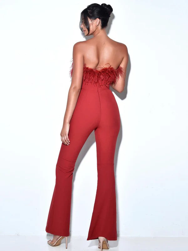 Burgundy Feather Jumpsuit