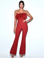 Burgundy Feather Jumpsuit