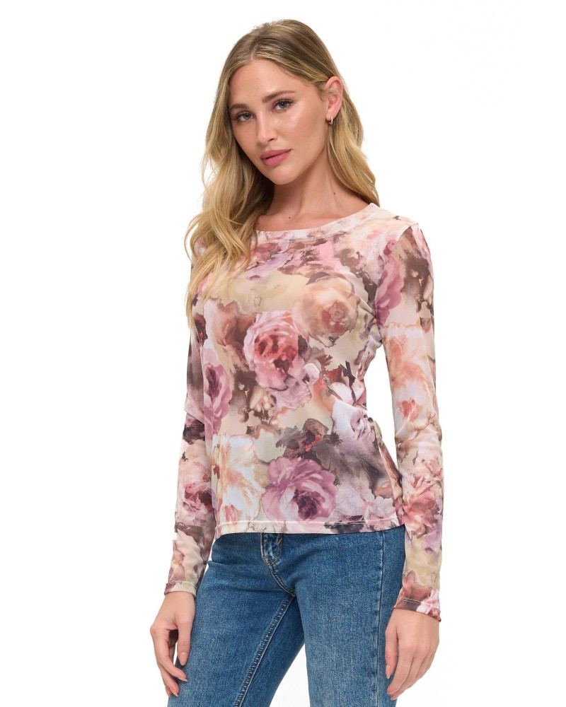 Blush Pink Floral Long Sleeve Fitted Top