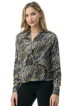Animal Print Wrap Front Long Sleeve Top