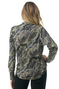 Animal Print Wrap Front Long Sleeve Top