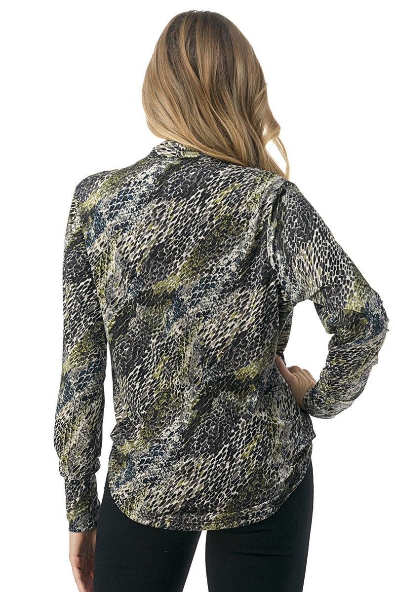 Animal Print Wrap Front Long Sleeve Top