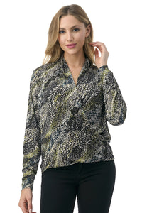 Animal Print Wrap Front Long Sleeve Top