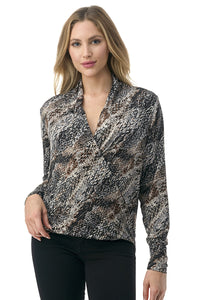 Animal Print Wrap Front Long Sleeve Top