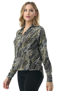 Animal Print Wrap Front Long Sleeve Top