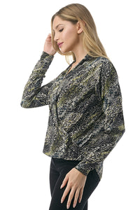 Animal Print Wrap Front Long Sleeve Top