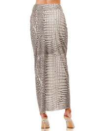 Animal Print High-Waist Midi Skirt with Front Twist Slit